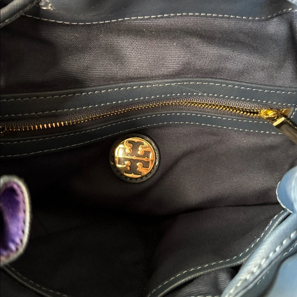 Tory Burch Purple and Navy Nylon Drawstring Backpack